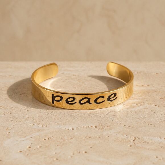 Seraphina Peace Jewelry - The Seraphina Peace Cuff – Polished Gold Inspirational Statement Bracelet